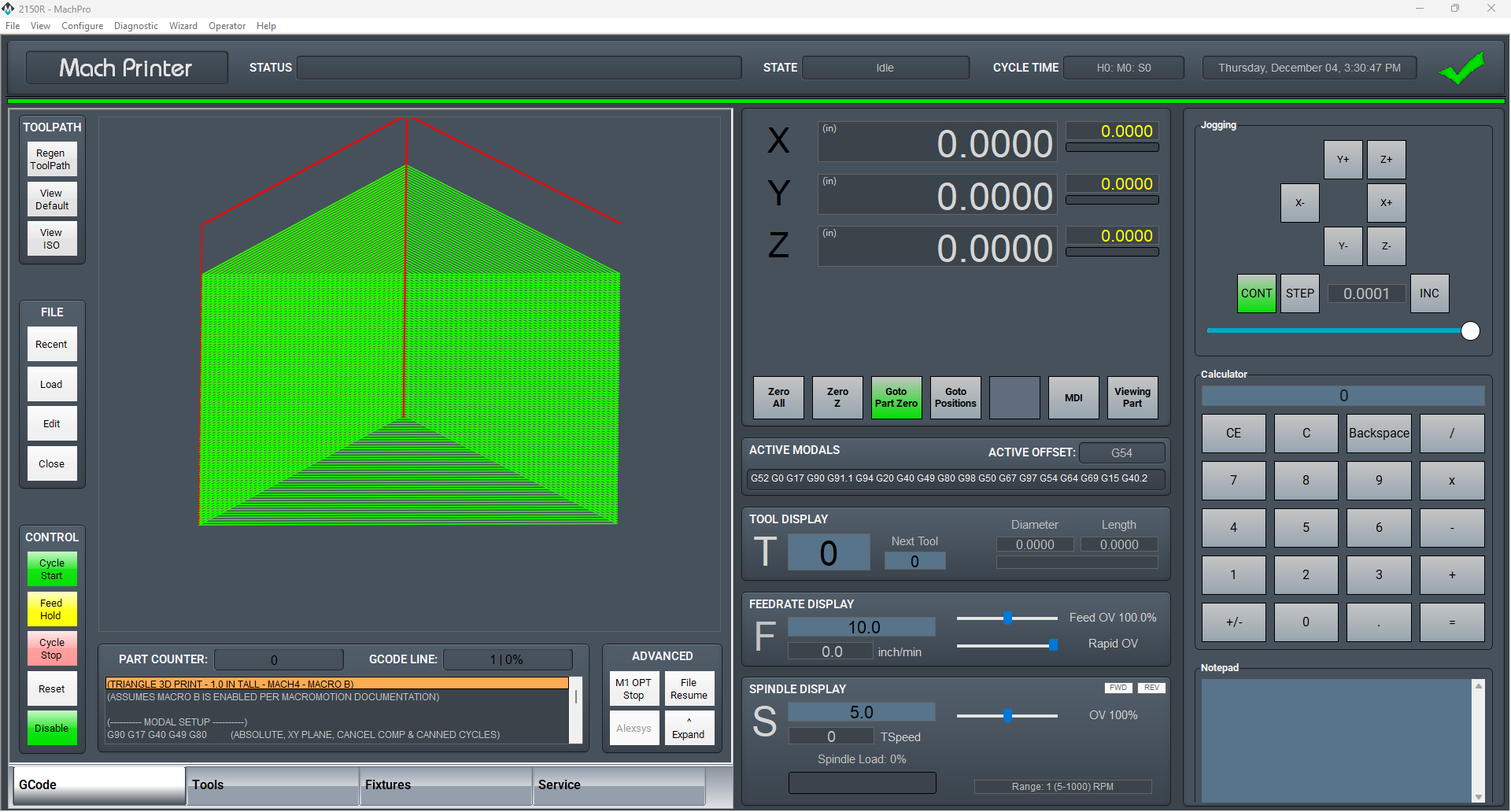 MachPro CNC 3D Printer Control Screen 2026
