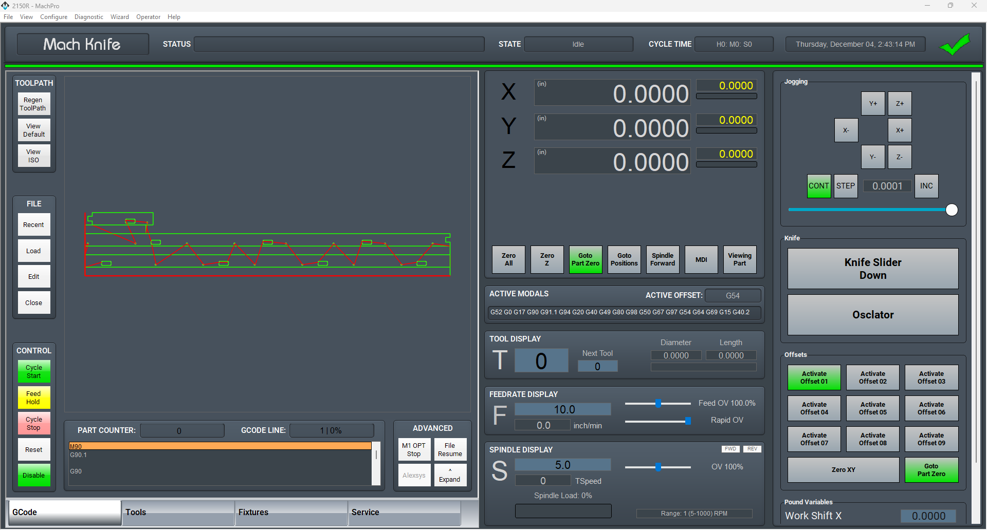 MachPro CNC Tangential Knife Control Screen 2026