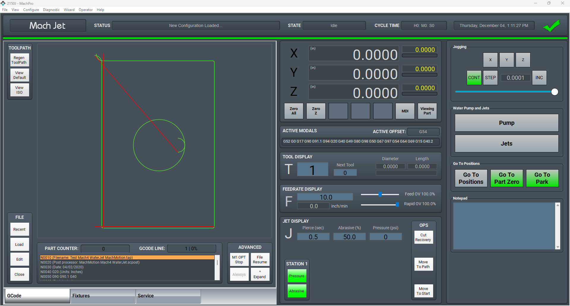 MachPro CNC Waterjet Control Screen 2026